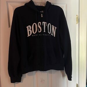 Hollister Navy Hoodie with White Boston Print